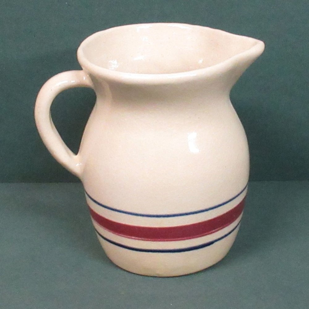 Robinson Ransbottom Roseville Ohio Creamer Pitcher Blue/Maroon Bands